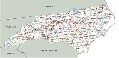 Detailed North Carolina Road Map with Labeling. Stock Vector ...