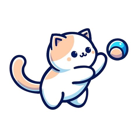 Desenho Animado Gato Bonito Jogando Bola Cone Personagem Vetor Premium