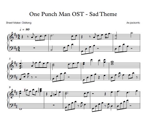 One Punch Man OST Sad Theme PIANO SHEET