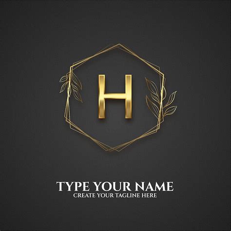 Mod Le De Logo De Lettre H Dor Avec Style D Art En Ligne De Feuille