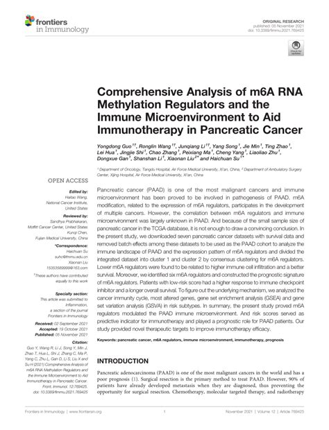 Pdf Comprehensive Analysis Of M6a Rna Methylation Regulators And The