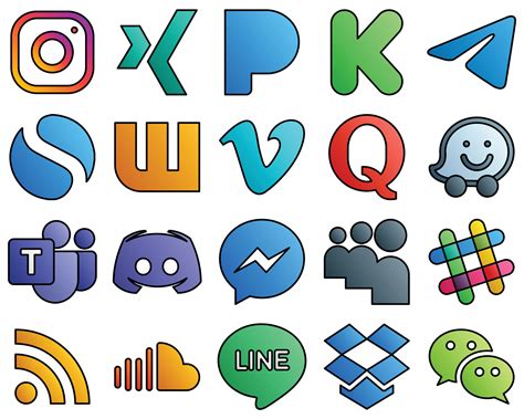 Filled Line Style Social Media Icon Set Microsoft Team Question