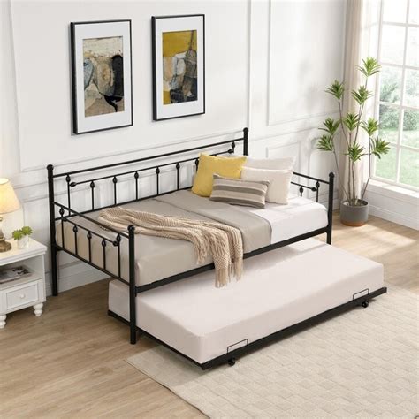 IGEMAN Twin Size Metal Daybed With Pull Out Trundle Modern Style 2 In