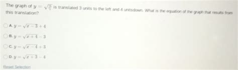 Solved The Graph Of Y Sqrt X Is Translated Units To The Left And