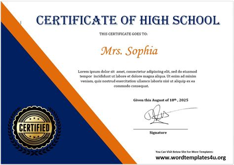 High School Certificate Templates - Word Templates