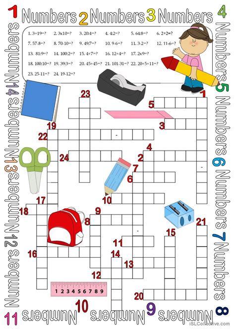 Crossword On Numbers Crossword English Esl Worksheets Pdf Doc