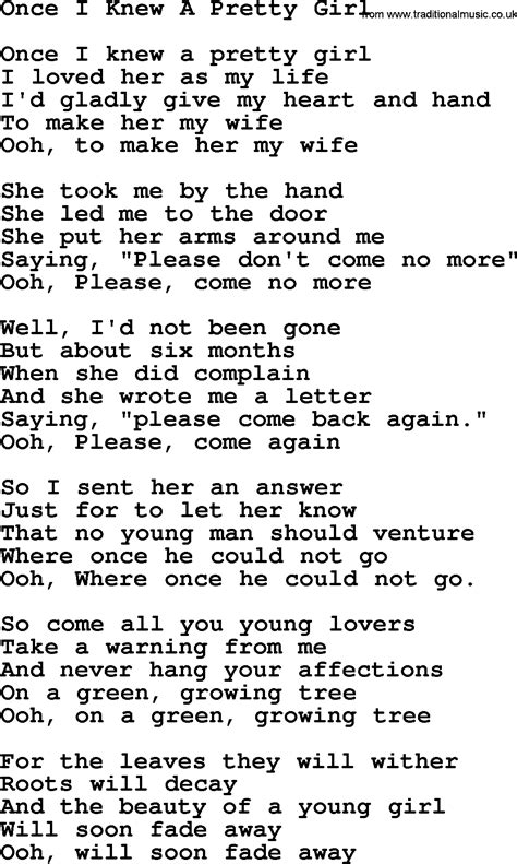 Joan Baez song - Once I Knew A Pretty Girl, lyrics