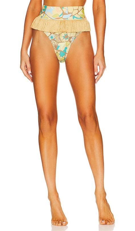 Andrea Iyamah Lasa High Rise Bikini Bottom In Tan Ilia Print