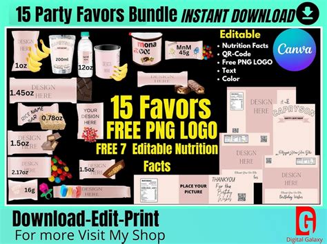 Digital Party Favor Templates And Logos Bundle For Birthday Favor