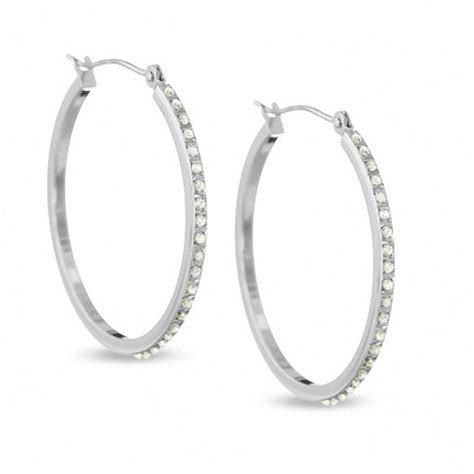 Diamond Fascination™ 30mm Round Hoop Earrings In 14k White Gold Zales