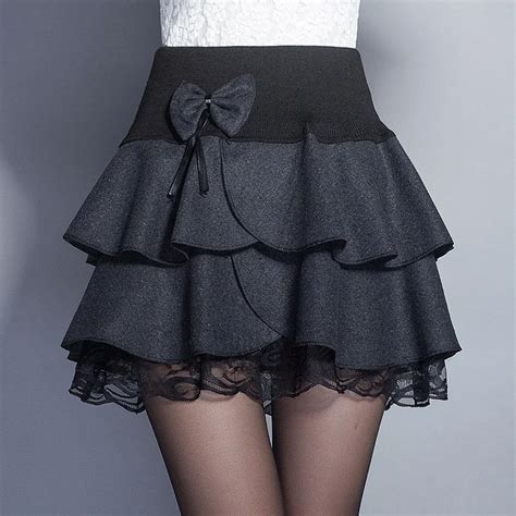 2017 Spring Woolen Short Skirt Ruffle Lace Decoration Puff Skirt Double