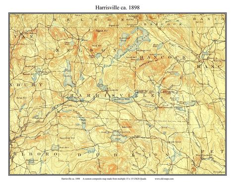 Harrisville 1898 Old Town Map Nubanusit Lake Usgs Etsy Town Map