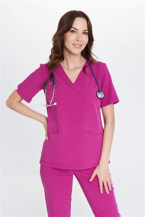 Women S Medical Blouse Scrubs Basic Magenta Good Price Online Store