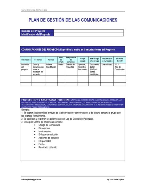 7 Plan De Gestión De Las Comunicaciones