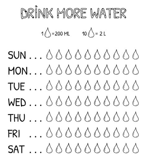 Premium Vector Weekly Water Tracker Vector Template Doodle Drinking