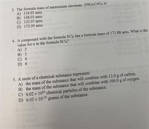 Solved 3 The Formula Mass Of Ammonium Chromate Nh42cro4