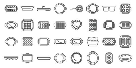 Bakeware Icons Set Outline Vector Mold Silicon Vector Art At