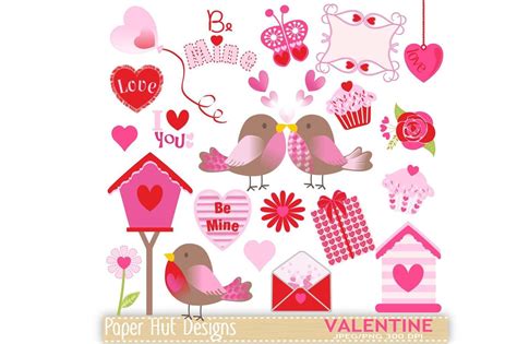 Valentine Birds and Hearts Clipart By PaperHutDesigns | TheHungryJPEG