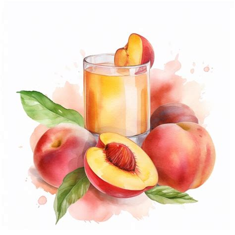 There Is A Glass Of Orange Juice With Peaches And A Slice Of Peach Generative Ai Premium Ai