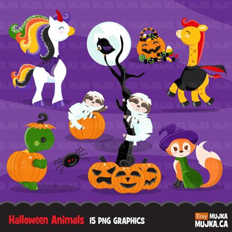 Halloween Animals Clipart. Halloween Costumes. Turtle, Unicorn, Sloth ...