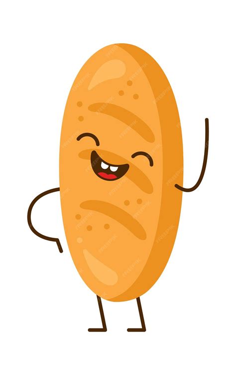 Personaje De Pan De Dibujos Animados Feliz Icono De Panadería