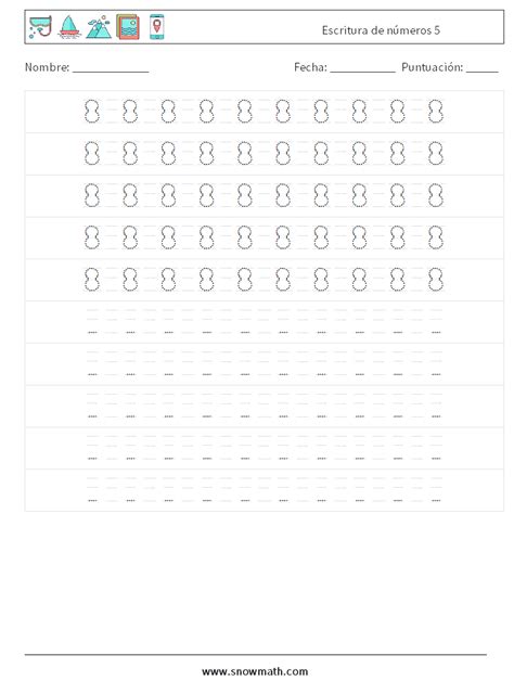 Escritura De Números 5 Hojas De Trabajo De Matemáticas 16hojas De Trabajo De Matemáticas