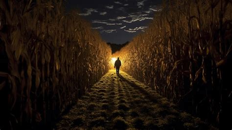 Premium AI Image | A haunted corn maze at night