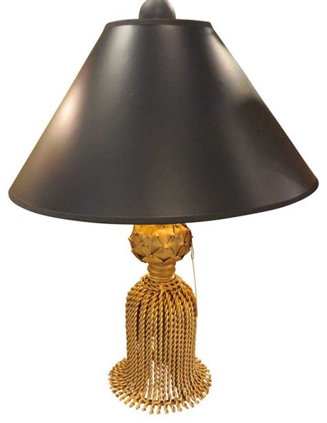 22 Gold Iron Tassel Table Lamp Cottage Contemporary Romantic Ornate Black Traditional