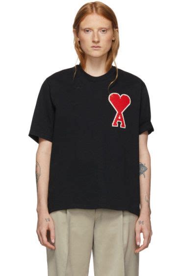 AMI Alexandre Mattiussi Black Ami De Coeur Oversized Patch T Shirt