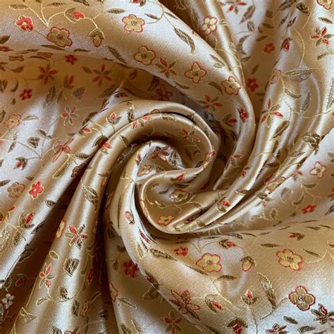 Vivienne GOLD RED Floral Brocade Chinese Satin Fabric By The Etsy