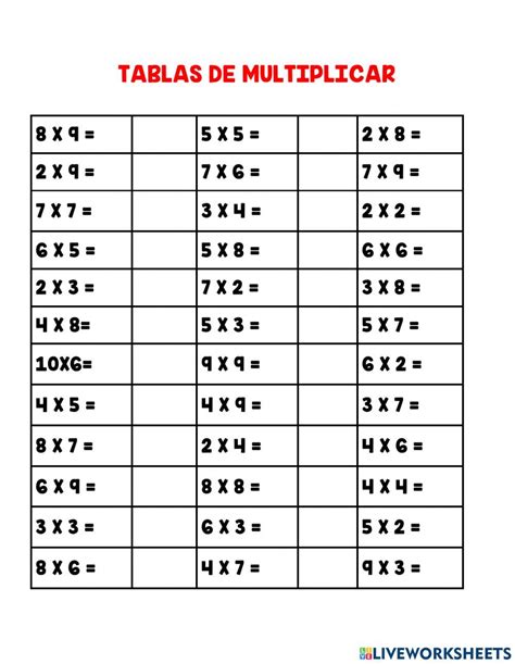 Tablas De Multiplicar Salteadas Interactive Activity Tablas De