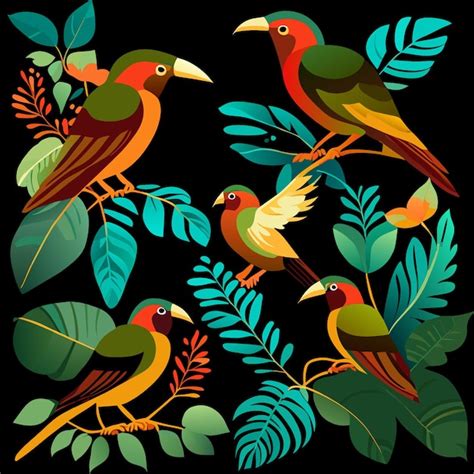 Iconos de aves en diseño plano Vector Premium