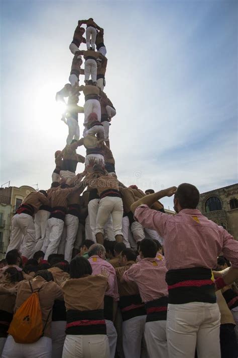 Castell Ou Torre Humana Tradição Típica Em Catalonia Fotografia