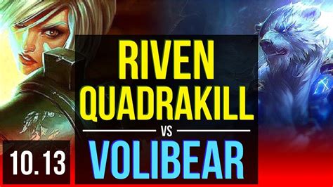 RIVEN Vs VOLIBEAR TOP Quadrakill 2 6M Mastery Points Triple Kill