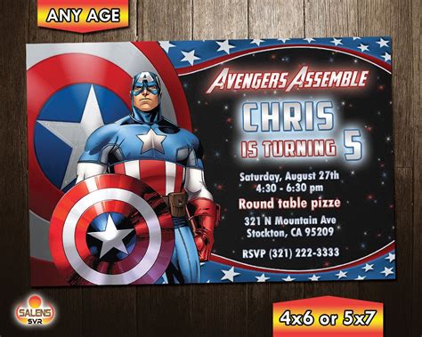 Captain America Birthday Party Invitation Captain America Invitation