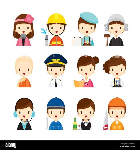 People Occupations Icons Set Profession Avatar Worker Job Duty