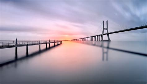 landscape, Pier, Shadow, Photography, Lisbon, Vasco Da Gama Bridge, Long Exposure, Portugal ...