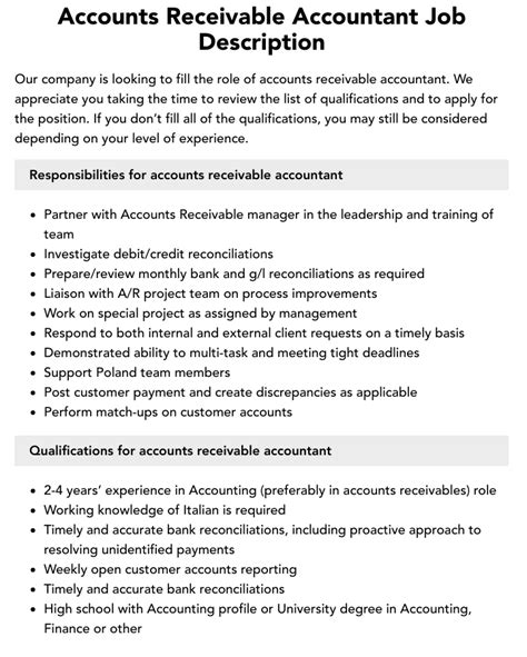 Accounts Receivable Job Description A Comprehensive Guide First