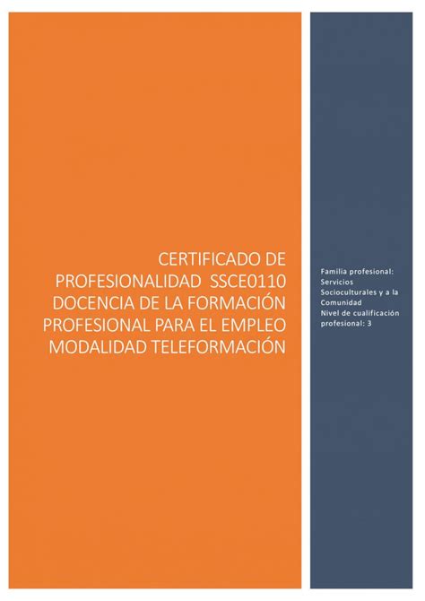 Pdf Certificado De Profesionalidad Ssce Docencia De La