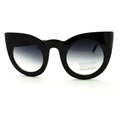 Oversized Round Cateye Sunglasses Womens Vintage Retro Eyewear Black