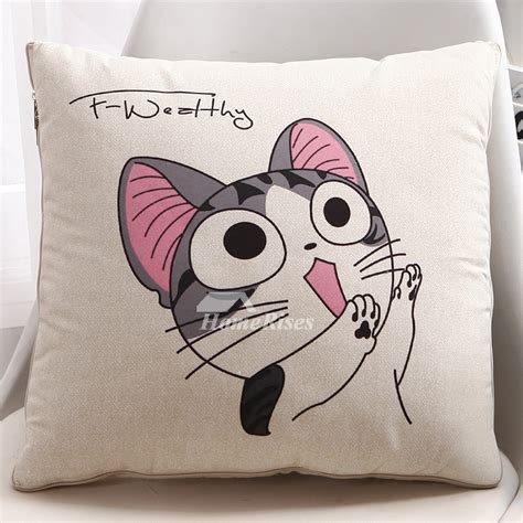 Cute Cat Cream Cartoon Square Couch Cheap Throw Pillows