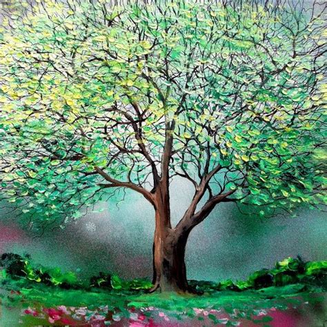 Vibrant Spring Tree Landscape Painting