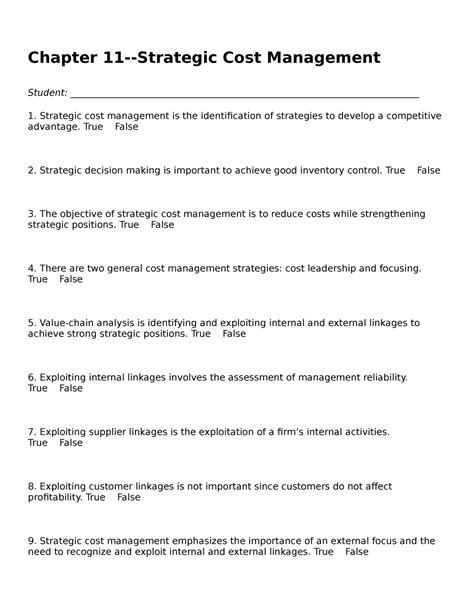 Chapter 11 Strategic Cost Strategic Cost Management Is The Identification Of Strategies To