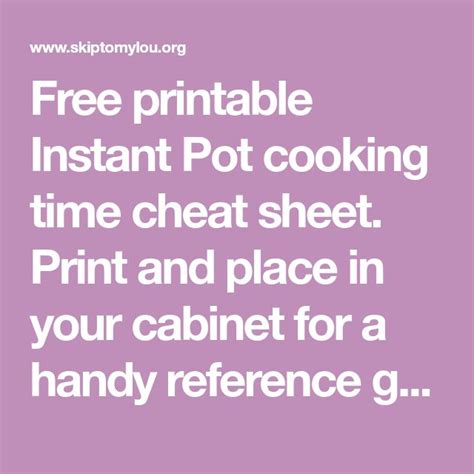 Free Printable Instant Pot Cheat Sheet Instant Pot Cheat Sheets