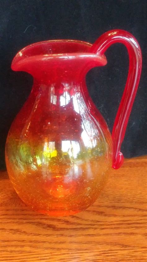 Vintage Hand Blown Red Orange Yellow Glass Pitcher Vase Etsy