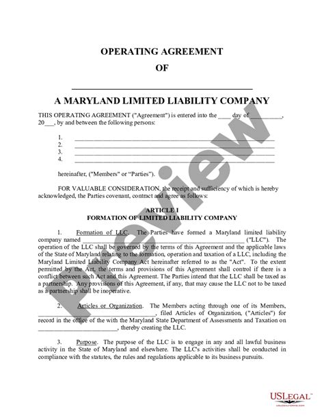 Operating Agreement Llc Maryland Template