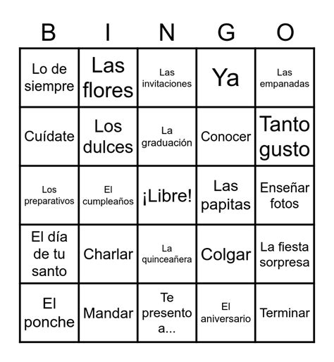 Cap Tulo Vocabulario Bingo Card