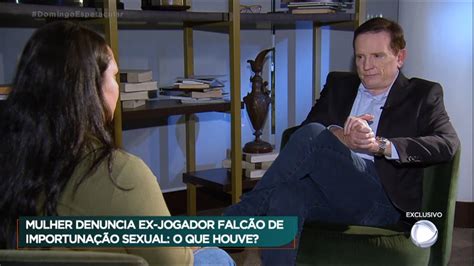 Roberto Cabrini entrevista mulher que denuncia ex jogador Falcão de