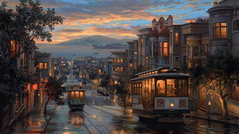 Rainy Night Artistic Painting K Train Wallpapers Painting Wallpapers