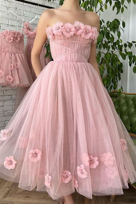 Tea Length Pink Floral Prom Dresses Pink Tea Length Floral Formal Hom